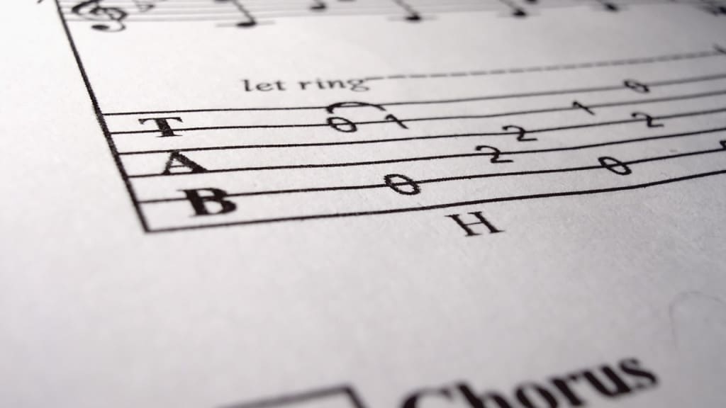 Guitar tabs and music notation.
