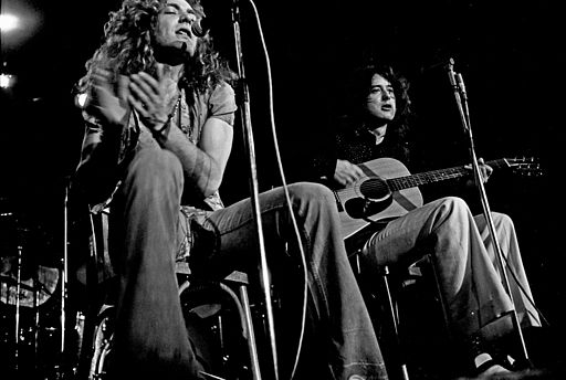 Jimmy Page and Robert Plant playing live.