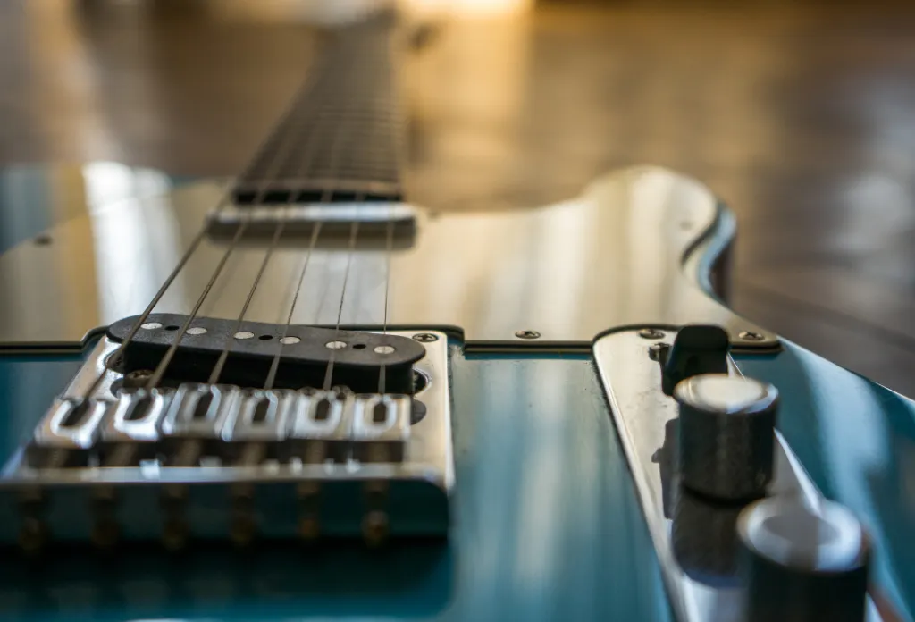 Closeup of hardware on a Squier Tele