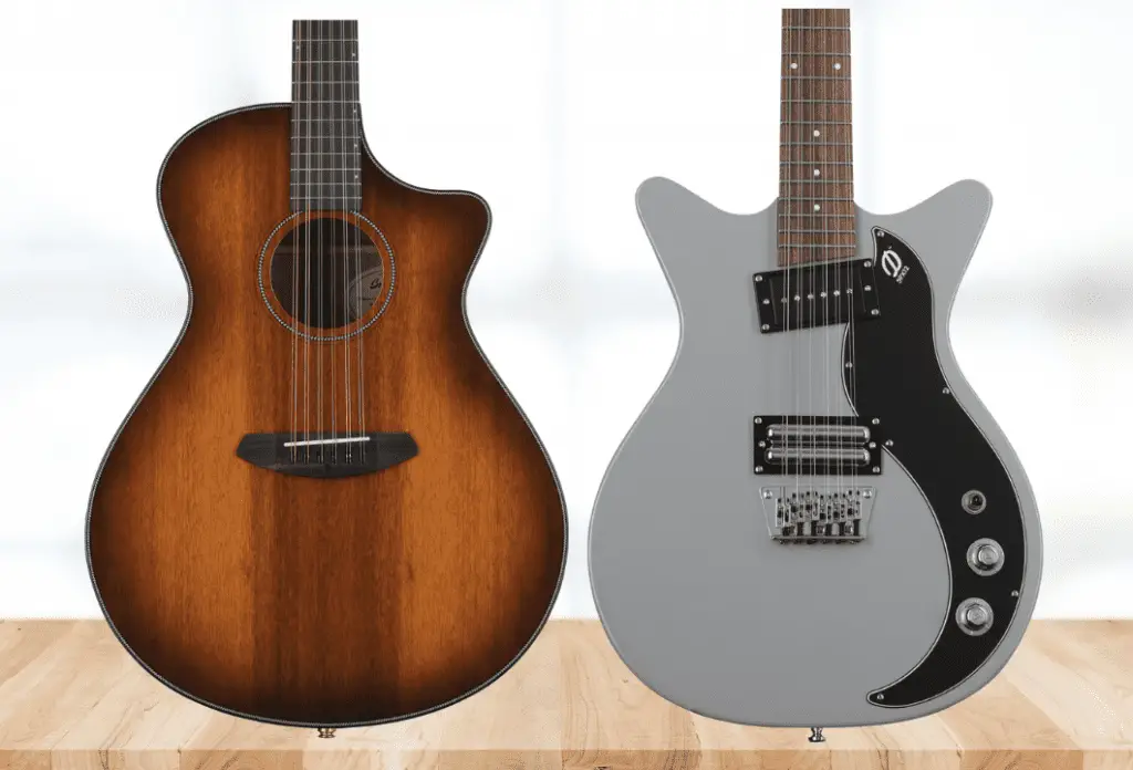 An acoustic and an electric 12-string guitars