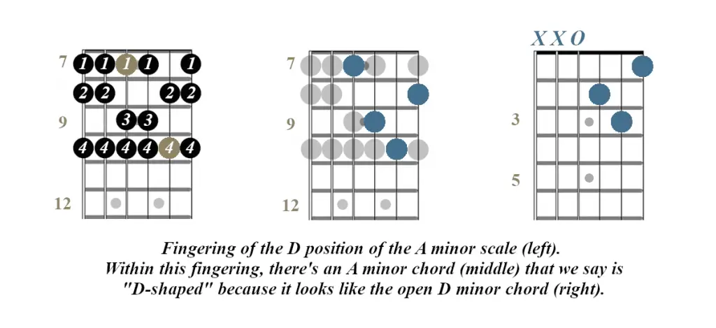 D guitar position A minor scale 