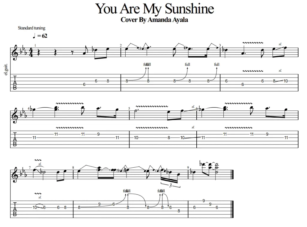 "You Are My Sunshine" guitar tab, Amanda Ayala's cover