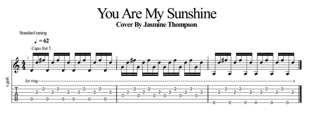 "You Are My Sunshine" guitar tab, Jasmine Thompson's cover