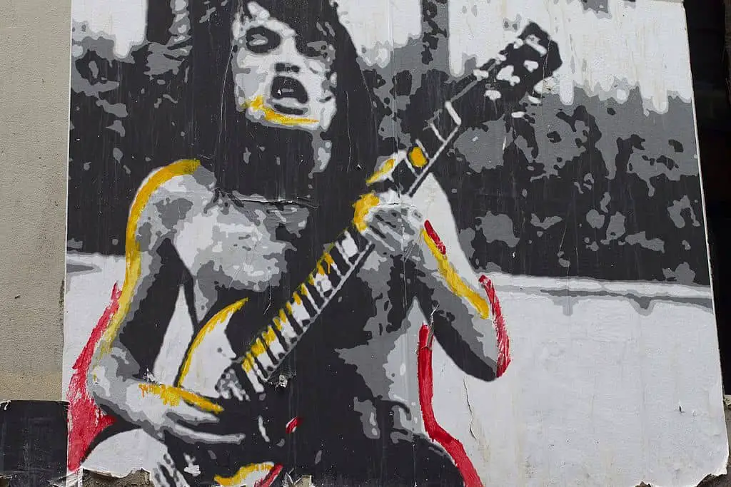 A painting of AC/DC's Angus Young