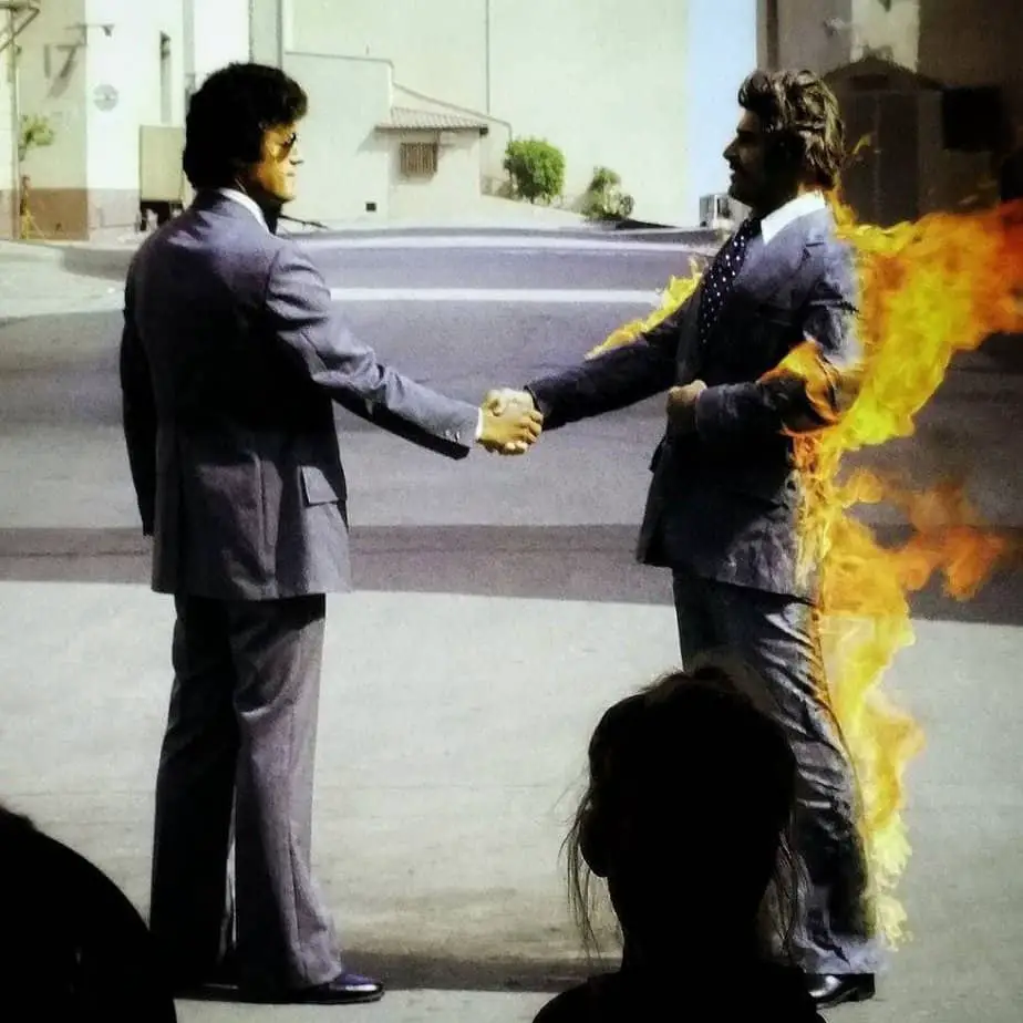 The cover of Pink Floyd's "Wish You Were Here" album